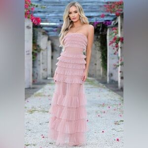 Elegant Pink Strapless Ruffle Dress